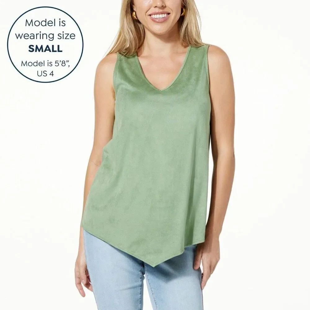 DG2 by Diane Gilman Faux Suede V-neck Tank in green basil size 3X NWT